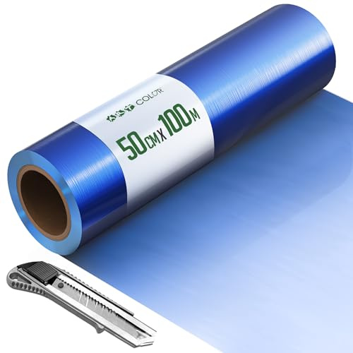 Film de protection pour fenêtre bleu 50 cm x 100 m 50 my – Film autocollant en polyéthylène comme film de recouvrement et film de peintre – Film de protection résistant à l'eau et aux UV pour fenêtres
