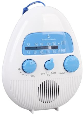 HEEPDD Bärbar AM FM-duschradio med Inbyggd Högtalare Stänksäker Batteridriven Hängradio för Nödsituationer i badrummet.