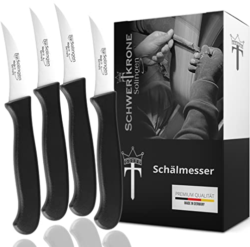 Couronne d'épée Set de 4 couteaux courbes Couteau à légumes tranchant Couteau de cuisine Couteau à éplucher Couteau universel Solingen inoxydable 2,5« / Gâchette manuelle - coupe fine