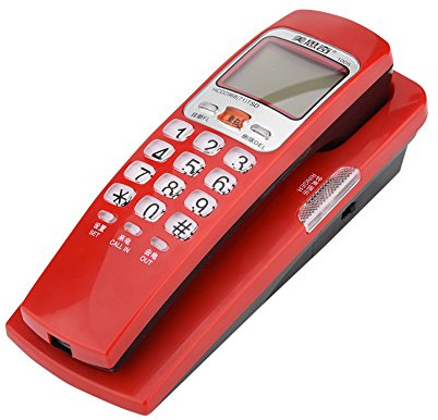 VBESTLIFE Téléphone Fixe Filaire, Téléphone Mural avec Haut-Parleur et Affichage ID de l'Appelant Téléphone d'Extension pour Maison, Bureau, Hôtel etc.(Rouge)