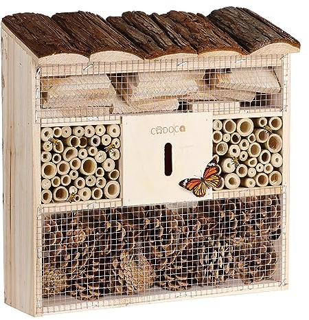 CADOCA® Insect Hotel | 30.5x31x9.5cm | Natural Wooden Bee Hotel | Bug Shelter Garden Nest Box | Wood Nesting House Butterflies Ladybirds Gardening Habitat