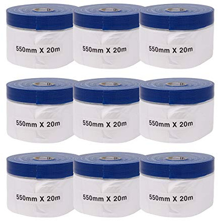 gws 9 Rolle Abdeckfolie für Maler- und Gipsarbeiten, Malerfolie mit Klebeband, Maskerband mit starker Haftung & einfach entfernbar 550mm x 20m