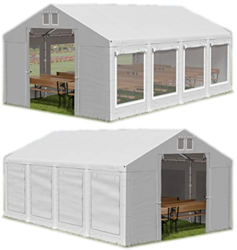 Das Company Tendone per Feste Bianco 4x8m Con Persiane e Zanzariere Impermeabile 560 g/m2 PVC Telone Costruzione Summer - Tenda da Esterno Impermeabile, Tenda Giardino Esterno - Tendone Estate