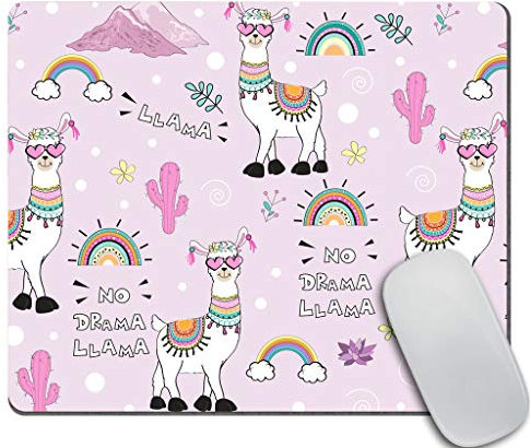Amcove Niedliches Cartoon-Lama mit Inschrift No Drama Lama auf rosa Hintergrund, lustiges Mauspad, Schreibtischzubehör, niedliches Mauspad, 240 x 200 x 3 mm