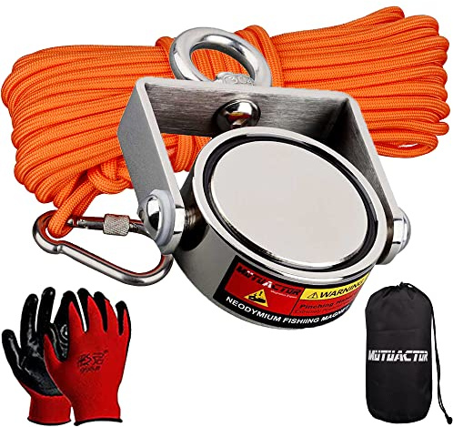MUTUACTOR Doppelseitiger Magnet-Angelset mit 400 kg Zugkraft, Neodym-Magnet N52, Silberfarben, Rund, Utility Magnet