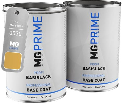 MG PRIME Vernice per auto Kit barattolo pronto all’uso per Mercedes 0030 Designo Goldgelb Perleffekt Vernice di fondo + vernice di base 2,0 litri 2000ml