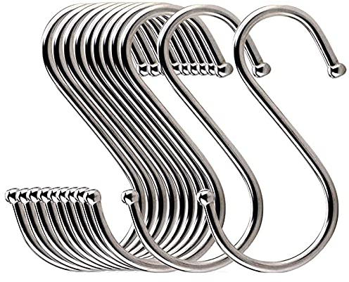 10PCS Stainless Steel S Hook - S Shaped Heavy Duty Hanging Sturdy Metal Hooks for Clothes & Towel - Hanging Hangers Hooks with Round Ball Ends for Home Kitchen, Workshop and Bedroom