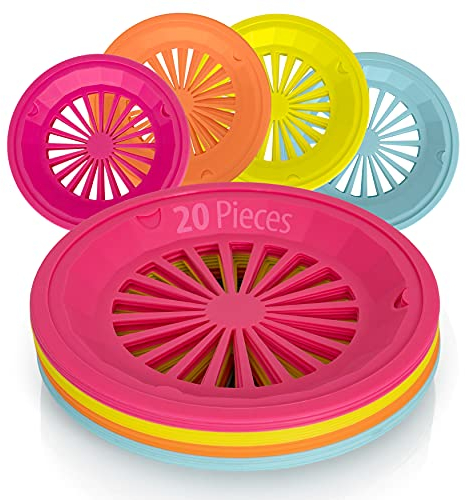 Besti Reusable Plastic Paper Plate Holders 10 Inch, 20 Piece Round Plastic Paper Plate Holder Set with Snap-In Grooves, Dishwasher Safe, 4 Assorted Colors