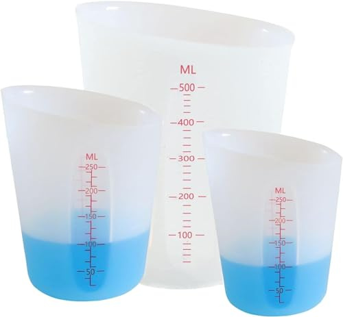 Silikon Messbecher Krüge, 500ml/250ml Epoxidharz Mischbecher mit Skala Clear, Silicone Measuring Cups für Epoxidharz Gießformen, DIY Handmade, Basteln, Labor, Küche (3)
