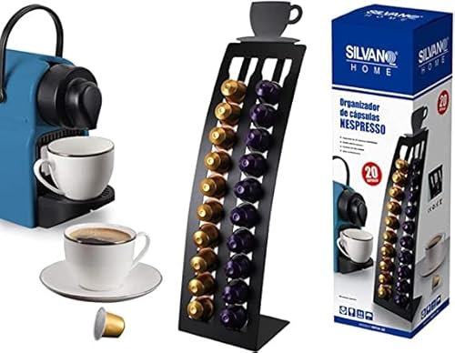 SILVANO Soporte Vertical para 20 Cápsulas de Café - Formato Compatible con Nespresso - Diseño Moderno con Dos Guías Paralelas - 12 x 13,5 x 46 cm - Base Antideslizante