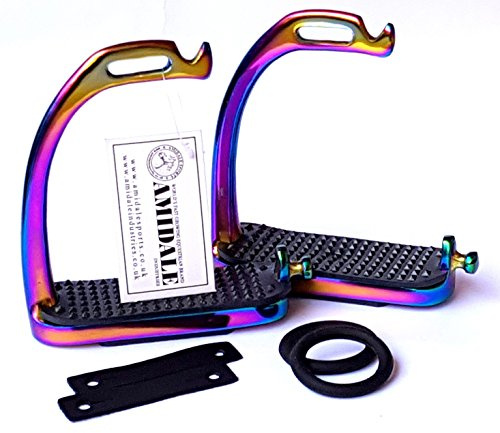 AMIDALE RAINBOW PEACOCK STIRRUPS HORSE RIDING IRON FILLIS MULTI COLOR BNWT 4.00 INCHES