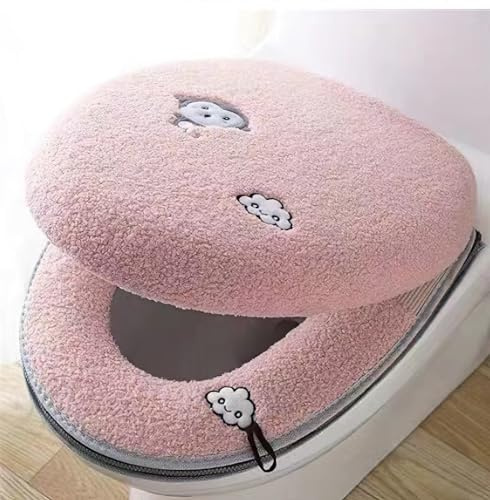 Qyjhska WC-Sitzbezüge für alle Jahreszeiten,Toilettensitzbezug,WC-Sitzbezug Universal antibakterielles zuhause,warm/waschbar/dick (Rosa X2)