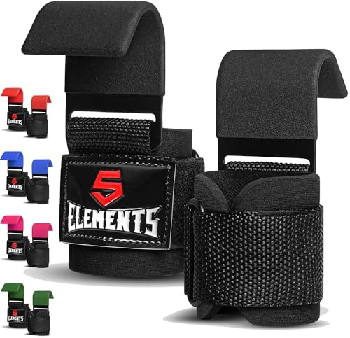 5 Element Zughilfen Krafttraining (Paar) - Zughilfe Haken mit Fitness zughilfen für Männer und Frauen - 8mm Dickes Neopren - Kreuzheben Kraftdreikampf Klimmzugstange Liftups Schulterheben