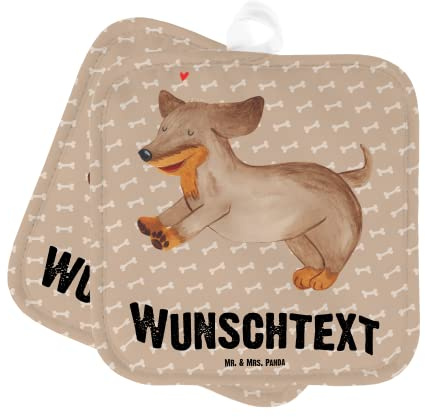 Mr. & Mrs. Panda Personalisierte Topflappen Hund Dackel - Geschenke, Topfhandschuhe, Bedrucken, Personalisiert, Hunde, Hundebesitzer, selbst gestalten, Herz