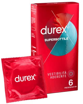 Durex SuperSottile Vestibilità Aderente Preservativi Sottili, 6 Profilattici