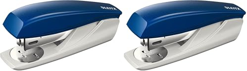 Leitz NeXXt Kleiner Bürotacker aus Metall, Für 25 Blatt, mit Oberlademechnanik und Nachfüllanzeige, Inkl. Heftklammern, blau, 55010035 (Packung mit 2)