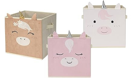 Spetebo Einhorn Aufbewahrungs Box 3er Set - 32 x 30 cm - Faltbare Sortierbox für Würfelregale - Regal Kinder Spielzeugkiste Ordnungsbox Würfel Stofbox für Mädchen
