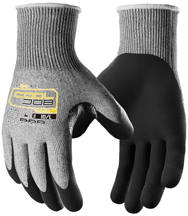 COOLJOB ANSI A5 Cut Resistant Gloves - 1/3/12 Pairs, Nitrile Rubber Dipped Safety Work Gloves for Men, Knife Proof with Grip Coating for Construction Warehouse Glass Wood Work, Grey Large