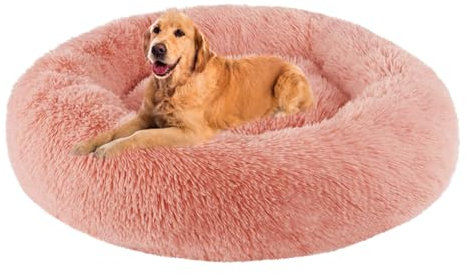 ZHULONGRUSHUI Hundebett flauschig,Donut Kissen,Flauschiges Hundebett für große,Rund Plüsch Hundesofa Hundekörbchen Katzenkissen Flauschig,waschbar,Mittelgroße und Große Hunde(Rosa)