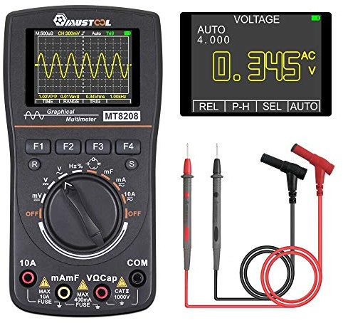 MT8208 Intelligent Graphical Digital Oscilloscope Multimeter 2 in 1 with 2.4 Inches Color Screen 1MHz Bandwidth 2.5Msps Sampling Rate for DIY and Electronic Test Upgraded from MT8206