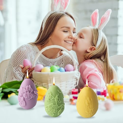 3D Ostereier Silikonform Kerze, Silikonform Ei Kerzen, Ostern Blume Eier Kerzenformen, Kerzenformen 3D Osterei, Ostern Eier Silikonform Kerzenformen, DIY Blumen Ostern Eier Kerzengießformen (3PCS)
