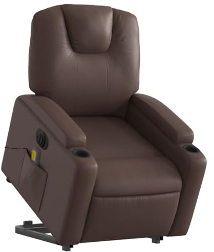 vidaXL Massagesessel, Sessel mit Aufstehhilfe Elektrisch, Relaxsessel mit Liegefunktion Vibrationsfunktion, Fernsehsessel Liegesessel Aufstehsessel, Braun Kunstleder