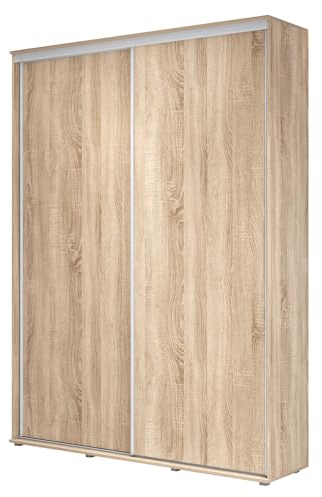 Meble Slupia - ZUZA Garderobenschrank - Kleiderschrank Schiebetüren - 120 x 242 x 45 cm - Kleiderstange Schrank - Kleider Schrank für Schlafzimmer, Flur, Jugendzimmer - Eiche Sonoma