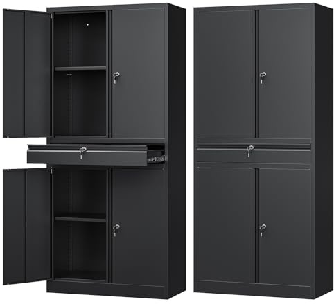 Sightlife Armoire à Outils en métal Armoire Multifonction en Acier avec cloisons réglables verrouillable, revêtement par Poudre 180 x 40 x 80 cm Noir (sans Roues)