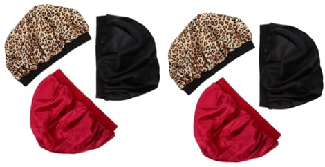 Angoily 6stücke Satin Schlafhaube Für Krempe Zum Schlafen Für Chemotherapie-haube Leopard Und Weinrot