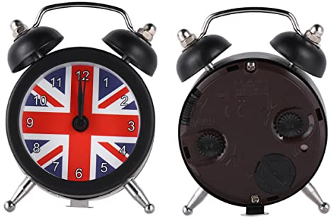 Zerodeko Tischwecker aus Kunststoff Union Jack Design Geräuschlos für Schlafzimmer und Studentenwohnheim Einfache Weckzeiteinstellung Schwarz