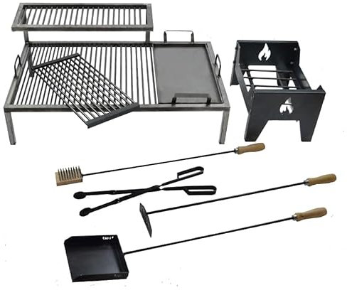 Generic Parrilla argentina de lujo con módulos de hierro extraíbles - Parrilla Argentina de hierro - BBQ Parrilla Asado + brasero + herramientas de fuego (90 x 60 cm)