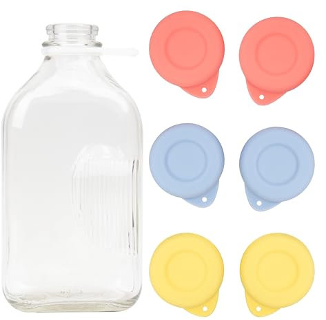 Purekra 6 Pack Silicone Glass Bottle Replacement Caps, 48mm Diameter Bottle Lids Fit Stanpac & Libbey & Stock Your Home & The Dairy Shoppe Milk Glass Bottles. Reusable and Airtight Bottle Caps