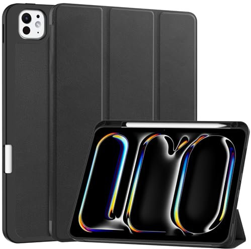 KNOXS Funda para iPad Pro 11 2024, TPU Suave con S Pen Soporte Funda, [Self-Sleep/Wake] Folio Tablet Carcasa (Negro)