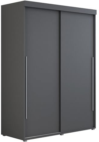 Meble Slupia - Garderobenschrank - Kleiderschrank Schiebetüren - 130x202x62cm - Kleider Schrank Schlafzimmer mit Kleiderstange - IGA Anthrazit, Griff Silber