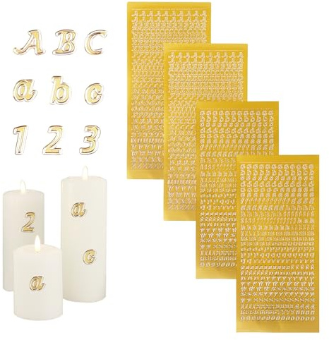 Wachsklebeplättchen für Kerzen, 4 Blätter Zahlen Aufkleber mit Buchstaben-Set Groß- und Kleinbuchstaben, für Taufe Kommunion Hochzeit Grußkarte Umschlag