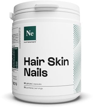Nutrielement - Hair Skin Nails - 90 gélules - MSM, Kératine, Zinc, Vitamine C, Sélénium, Biotine - Complément alimentaire Pousse Cheveux, Peau, Ongles