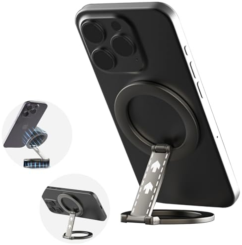 Ysnzaq Magnetic Phone Ring Holder for MagSafe Ring, Magnetic Smartphone Finger Ring Kickstand Phone Grip Ring Pops for iPhone 16/15/14/13/12 Series & Android Devices. 9D-Black