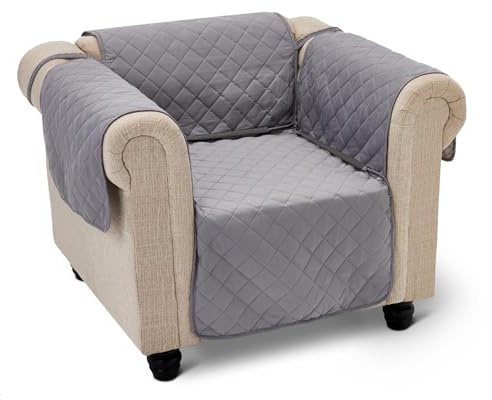 Amazon Basics Waterproof Recliner Armchair, 1 Seater Sofa Cover, Machine Washable Reversible Sofa Protector, Couch Cover, Grey/Light Grey