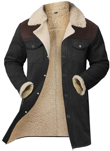 Pamqsen Winterjacke Herren Wildlederjacke Warm Gefüttert Wintermantel Winter Jeansjacke mit Taschen Lässige Reißverschluss Kunstlederjacke