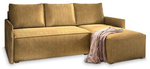 Masseno Ecksofa PERUSI mit Schlaffunktion L-Form, Sofa mit Bettkasten, Wohnzimmersofa, Couch, Soffa, Bettsofa, Couchgarnitur- Gelb, POSO 01