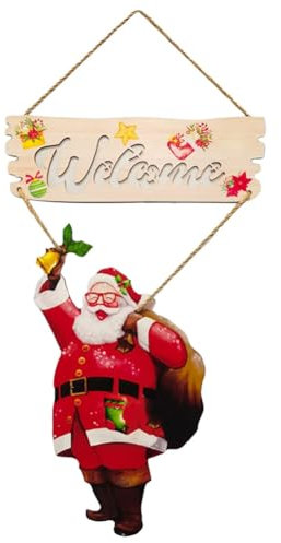 JNJOOD Cartel para puerta de Navidad, cartel navideño para colgar para puerta de entrada, cartel para colgar de madera de al campo