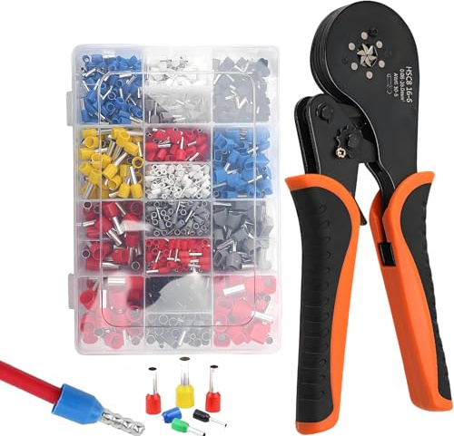 Spalivivre Aderendhülsenzange Set, Crimpzange 0.08-16mm² Set, Sechskant Presszange mit 1200 stück Kabelschuhen für Heimwerker Und Industrieller Bedarf