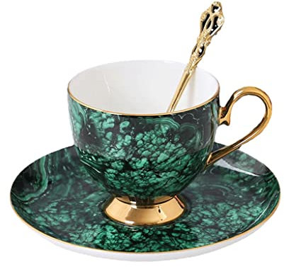 Théière en Porcelaine Anglaise avec incrustations Vertes et dorées, Tasse à café, sucrier en céramique, Pot à crème, Tasse à café, à thé et à Eau