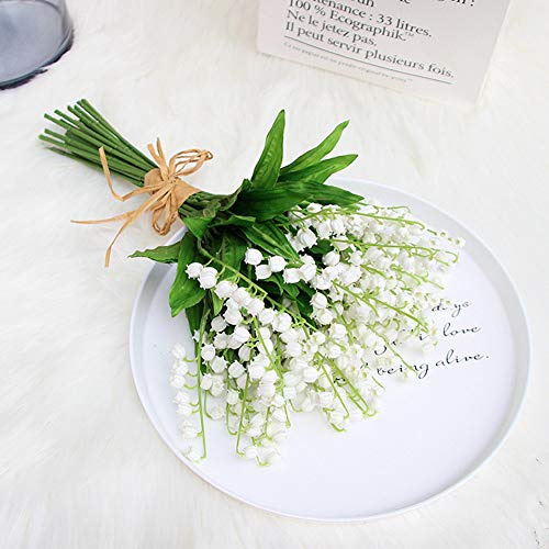 GeluEla Artificial Lily of The Valley Flowers, Fake White Bell Orchid Flowers, Faux Wind Chime Orchid, Silk Lily Bouquet for Table Home Decor Office Wedding Party Decoration (6)