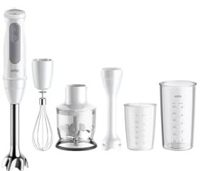 Braun MQ50220M MultiQuick5 Frullatore ad Immersione Motore Potente, 2 Velocità, Sistema Anti-Spruzzi, Colore Bianco