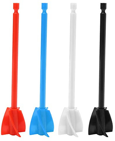 Baxnore 4 Pcs 5 Vane Mixer Paddles for Paint, 1/4 in Hex Shank Drill Attachment, Heavy Duty Reusable ABS Paint Mixer Vane, Uniform Mixing for Smooth Finish (Black Red White Blue)