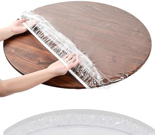 STFAL Gartentischdecke Rund, Tischdecke Durchsichtig Abwaschbar Durchmesser 135cm, Tischdecke Outdoor Wetterfest, Entworfen mit Elastischen Rändern