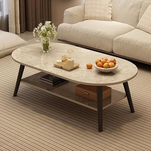 mesa central para sala de estar, 31.5 pulgadas de centro, minimalista de exhibición, ovalada de 2 niveles con almacenamiento