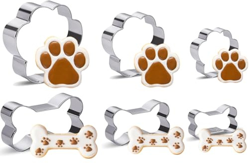 6 PCS Dog Bone & Paw Cookie Cutter Set, Stainless Steel Biscuit Cutters for DIY Baking Fondant Cake Molds Dog Treats, Bones 3 Size-2.6/2/1.6IN