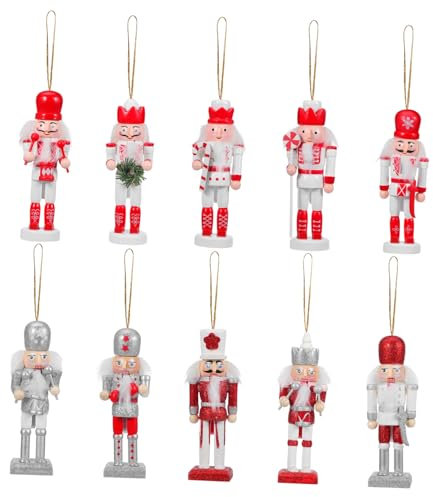 OUNONA 10piezas Adornos de Cascanueces de Madera Figuras de Soldados para Decoración Navideña para Fiestas y Árboles de Navidad